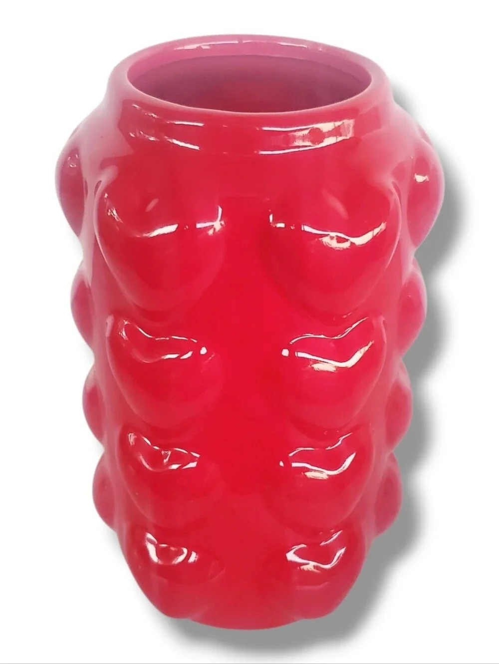 Red Glossy Heart Bubble Glass Vase Modern Sculptural Bud Vase Decorative